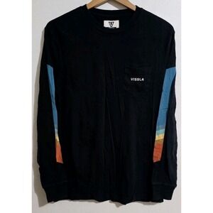 New Vissla Shirt Mens Sz S Black Long Sleeve Pocket Tee Surf Beach Skater